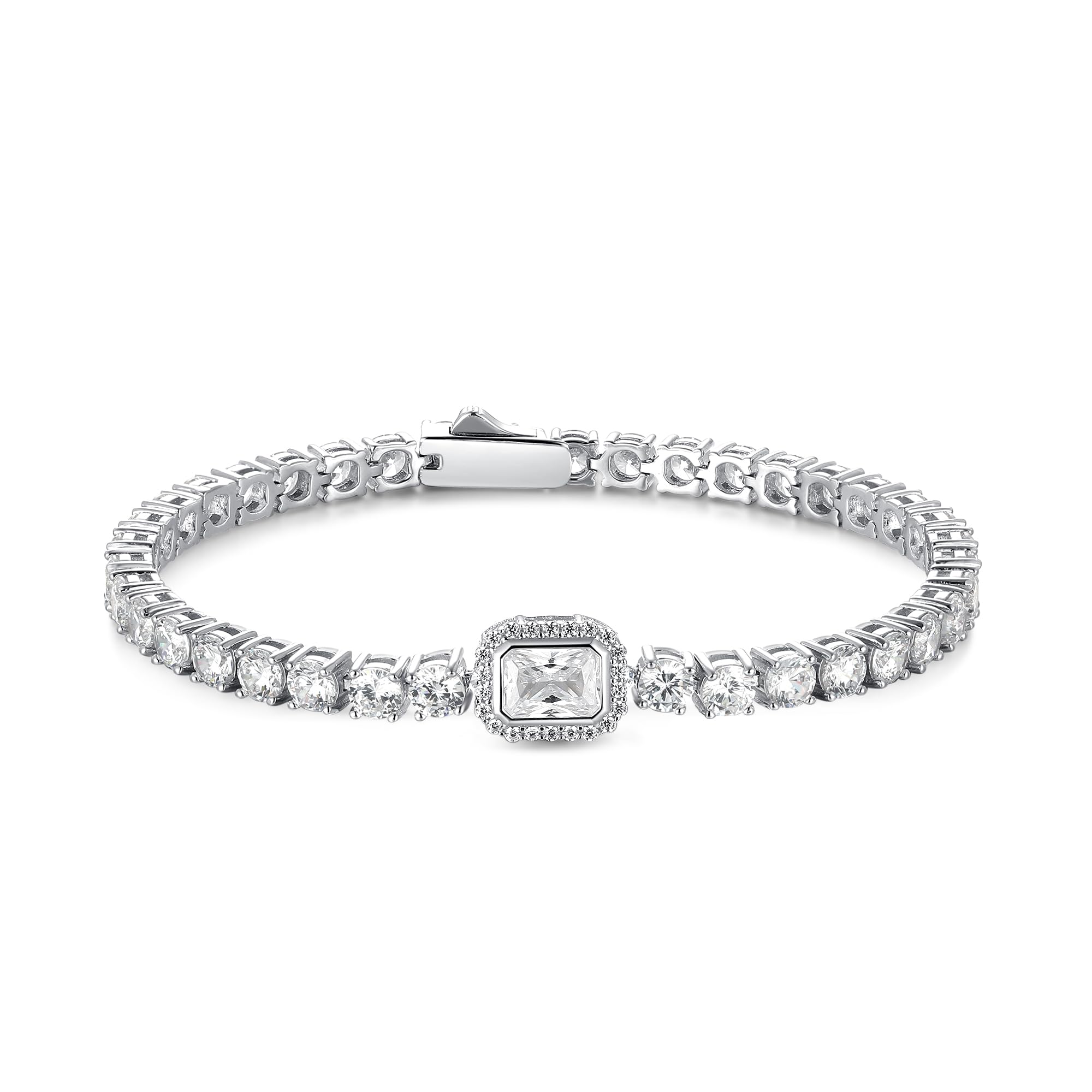 FANCIME Sterling Silver CZ 4mm Tennis Bracelets Square Hola Gemstone Bracelets Birthday Fine Jewelry Gifts for Women 7