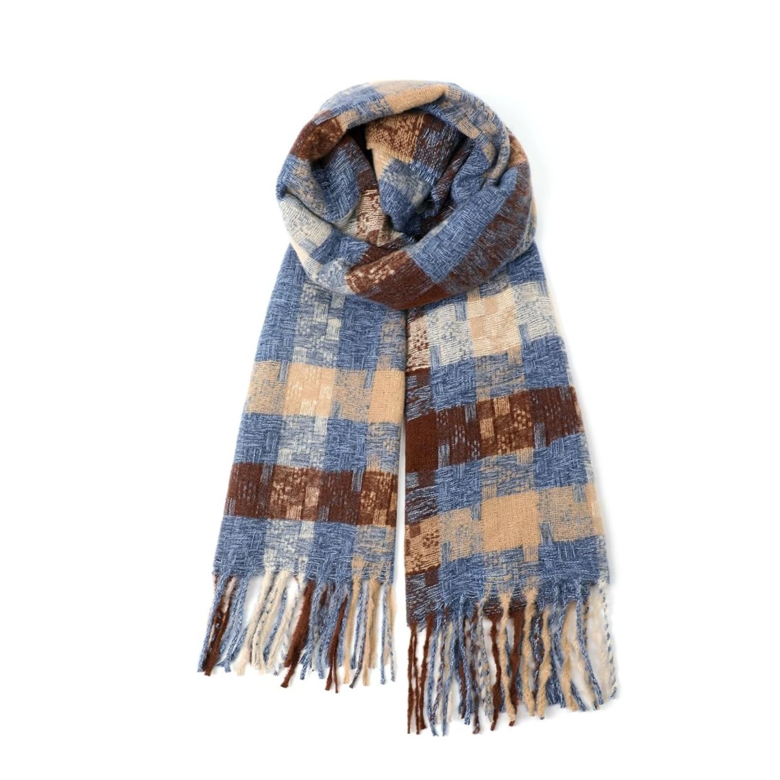 ROSSRORE Women's Oversized Tassels Long Cashmere-Like Knit Plaid shawl - Bohemian Charm Winter Warm Shawl Wrap with Snoods for Women Neck Warmer Gift for Her