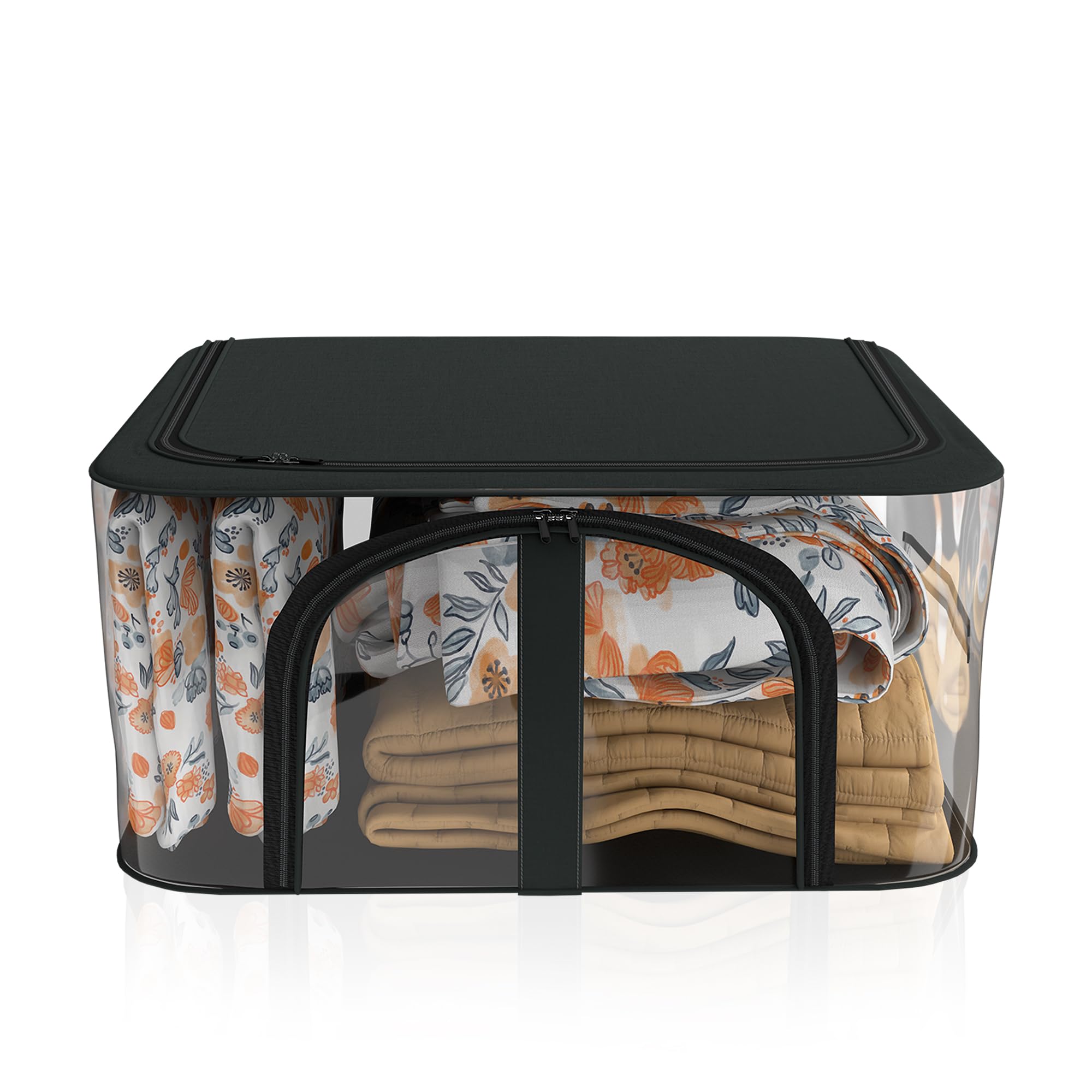 Kuber Industries Pvc Transparent Zip Lock Saree Organizer for Wardrobe with Handles | Dress Storage Bag for Lehenga, Gown & Shawl | Bedsheet & Clothes Organiser for Storage | Dark Grey