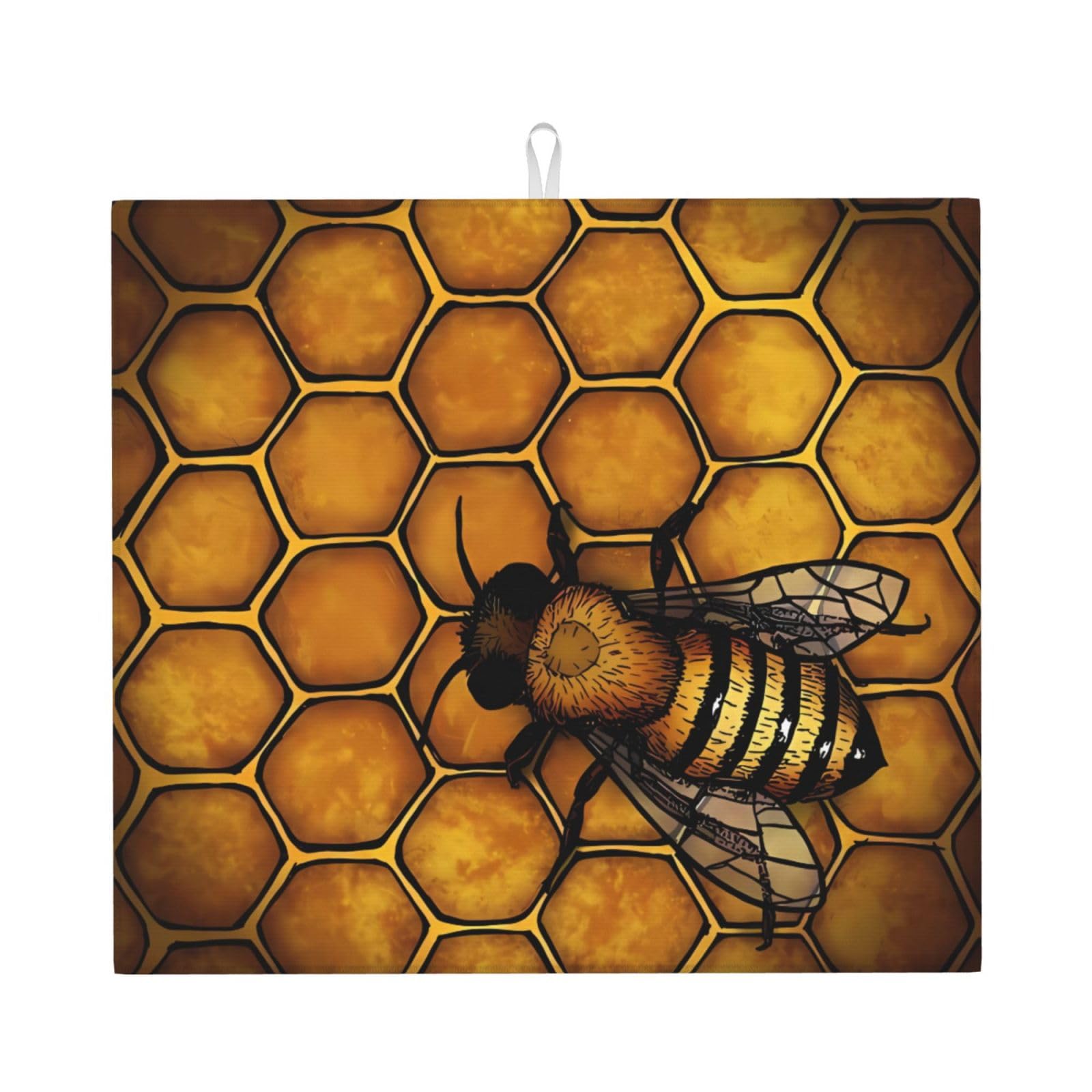 HJFCZH Bee Honeybee Prints Kitchen Drying Mat – Absorbent Microfiber Throw for Dishes, Non-Slip Counter Cover, Quick-Drying Layer with Fade-Resistant Print