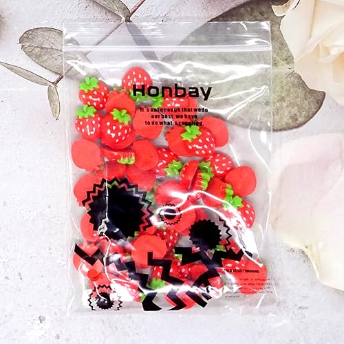 Miniatura 8 de Honbay 50 adornos de fresas y frutas, dijes de resina con parte trasera plana para pinzas para el cabello, marcos de fotos, fundas de teléfono,