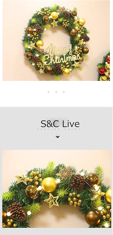 Amazon | S&C Live クリスマスリース 玄関ドア用 40cm ゴールド 華やか