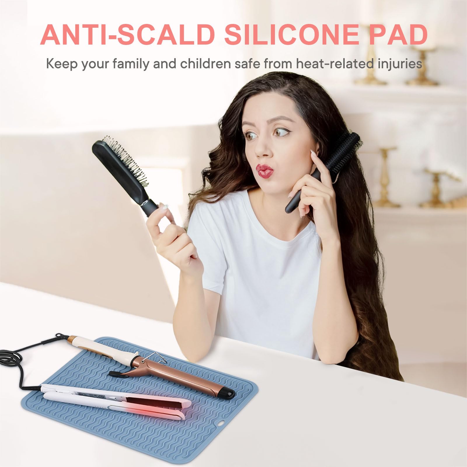 Alfombrilla profesional de silicona de gran tamaño resistente al calor para rizadores, planchas planas y alisador de cabello, almohadilla de viaje portátil con velcro para todas las herramientas de