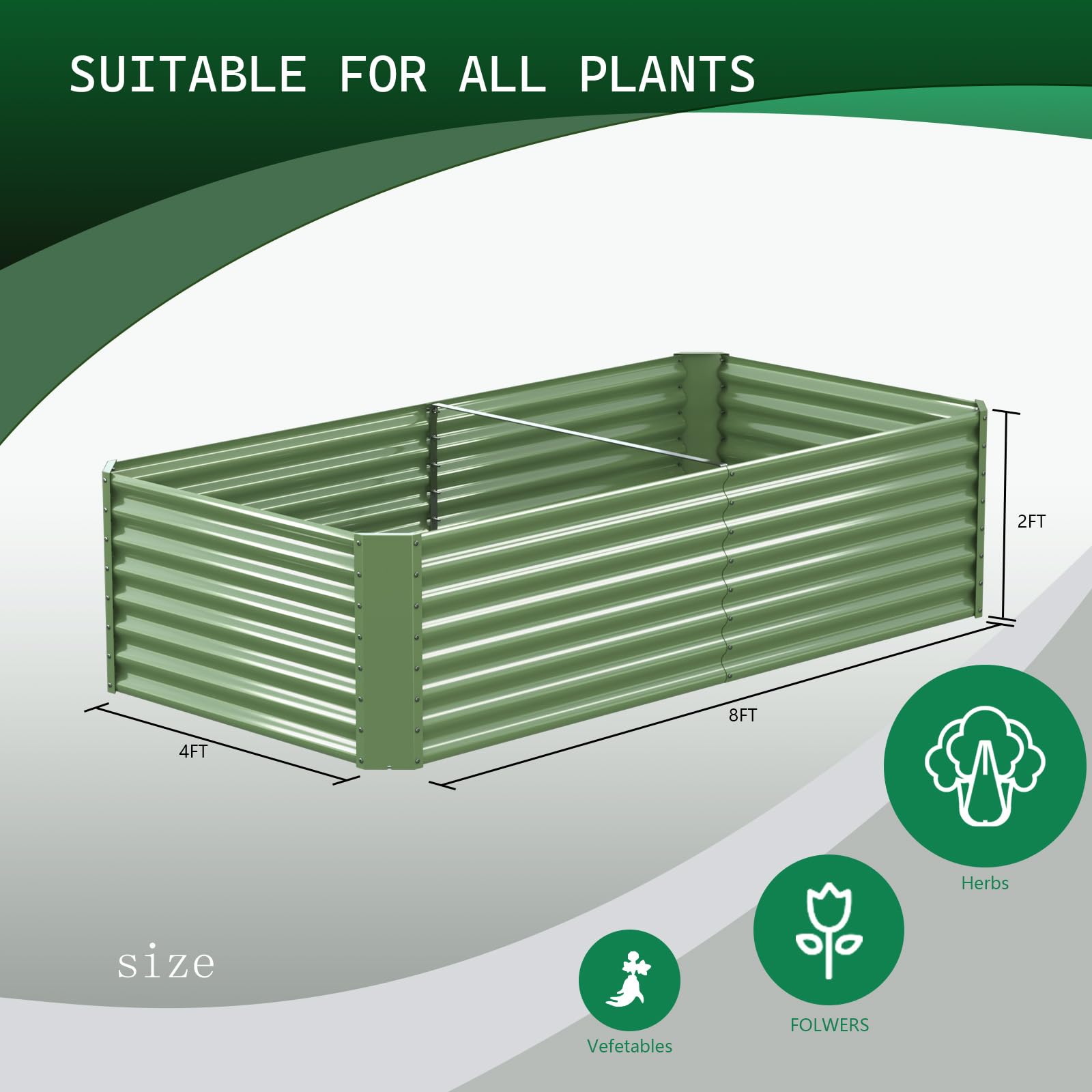 FRIZIONE 8FT(L)×4FT(W)×2FT(H) Raised Garden Bed Outdoor for Flower, Garden Planter Box for Vegetable, Raised Garden Beds for Herb, Succulent, Light Green