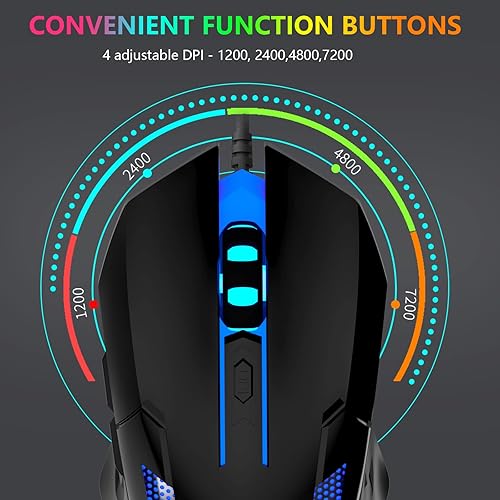 Miniatura 5 de FUWANG Ratón para juegos con cable, mouse USB para computadora con retroiluminación RGB, sensor óptico de 7200 DPI, mouse ergonómico para gamer con