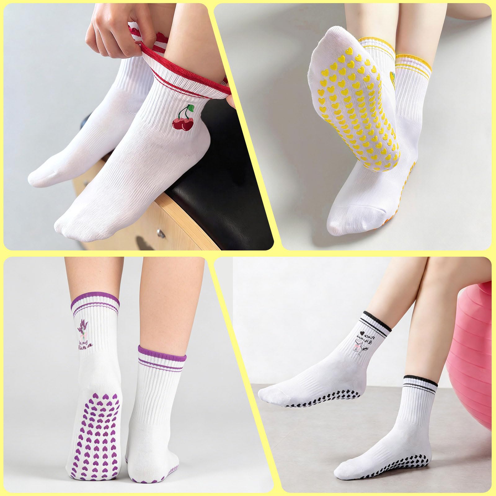 6 Paires Chaussettes Antidérapantes Femme Yoga 36-40 Taille, Chaussette Pilates en Coton pour Fitness Running Danse Gymnastique