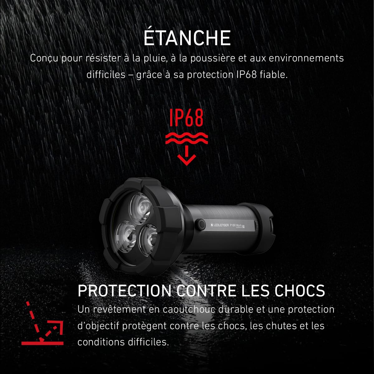 Ledlenser P18R Work Lampe torche rechargeable, 4500lm, 720m portée, IP54 | Mise au point réglable, 669g, 70h d'autonomie, protection en caoutchouc, idéale pour la sécurité et les chantiers | 2020