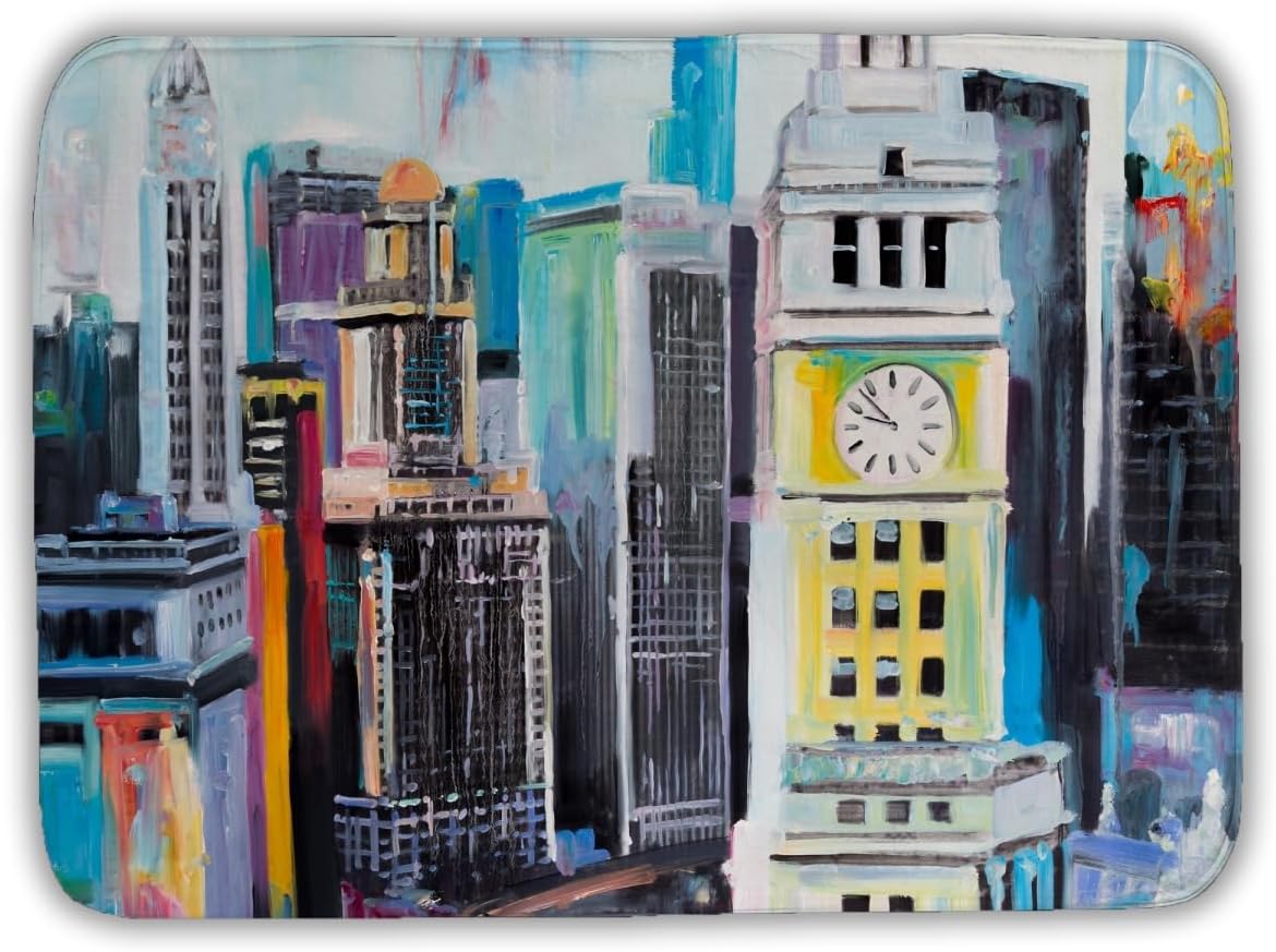 Begin Home Decor C1BM1724E1N54P 17 x 24 in. Colorful Cityscape of Manhattan - Purple Retro Bath Mat