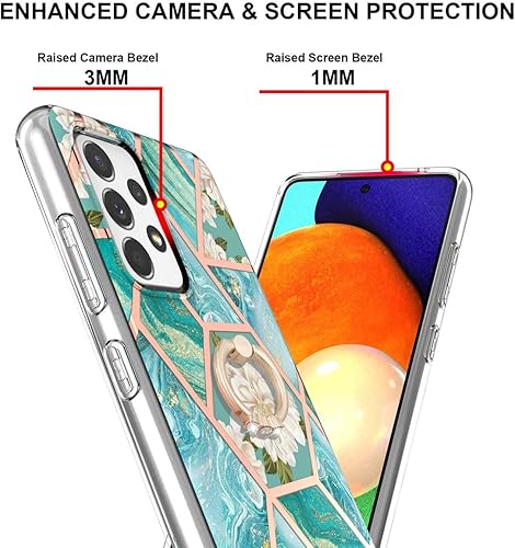 Miniatura 3 de Funda de teléfono para Samsung Galaxy A52, TPU suave + patrón de flores de mármol IMD para niñas con anillo de metal giratorio para Samsung Galaxy