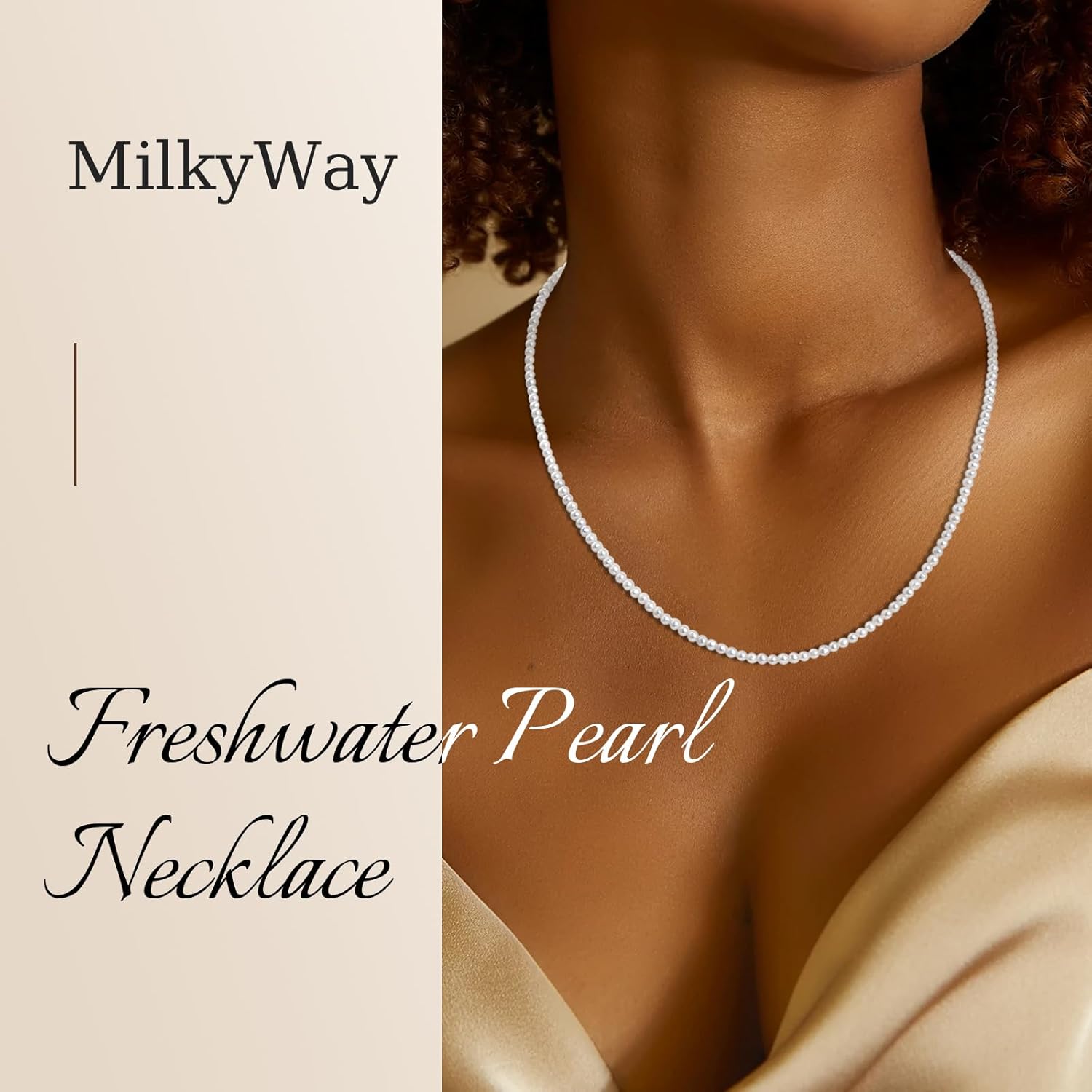MilkyWay Freshwater Cultured Pearl Necklace for Women,Handmade Natural Round Pearl Necklace Choker for Women Bridesmaid Bridal Wedding Jewelry Gifts With Gift Box - Image 5
