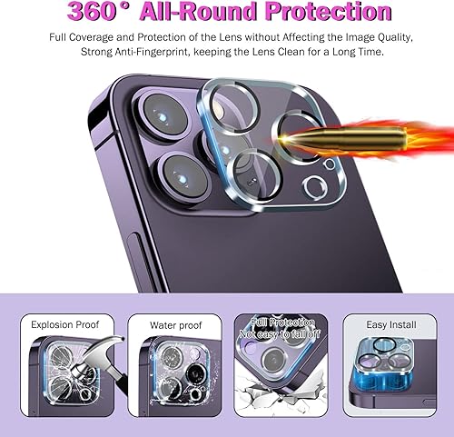 Miniatura 7 de QHOHQ Paquete de 3 protectores de pantalla para iPhone 14 Pro Max de 6.7 pulgadas con 3 protectores de lente de cámara de vidrio templado, ultra HD,