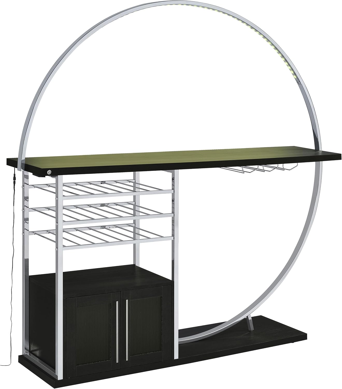 Bar cabinet with purple LED lighting