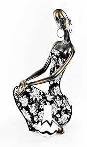 Black African Lady Statue Sitting Fabric Mosaic Dress