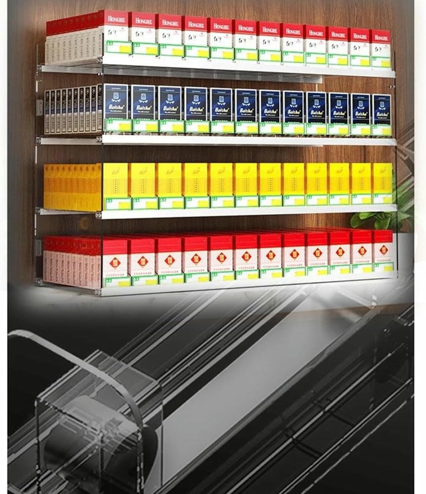 Présentoir à cigarettes mural rectangulaire en acrylique transparent