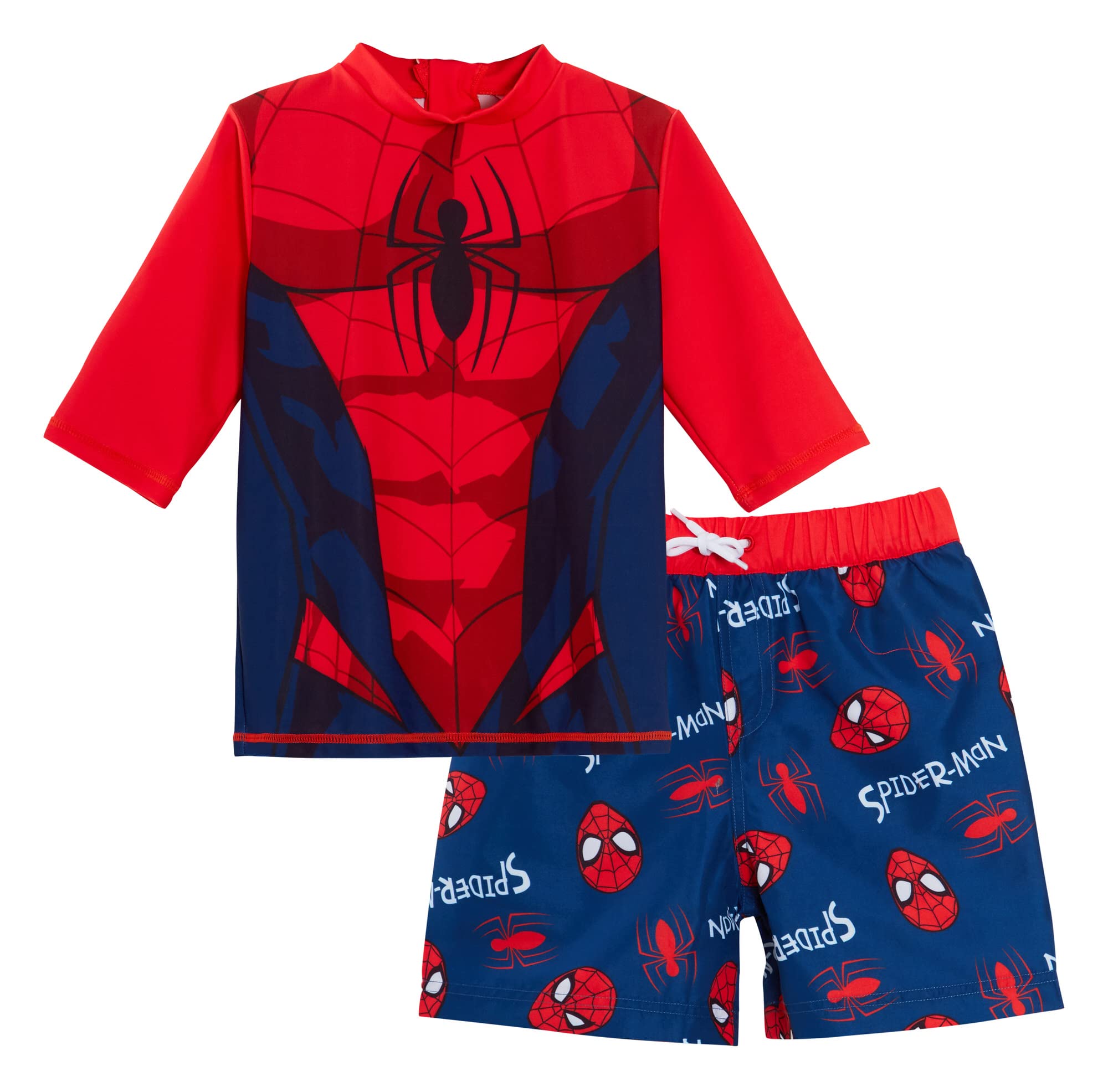 SPIDER-MANBoys Spider-Man Swim Shorts + Rash Vest 2 Piece Swim Set Kids Marvel Surf Top + Board Shorts Swimming Set