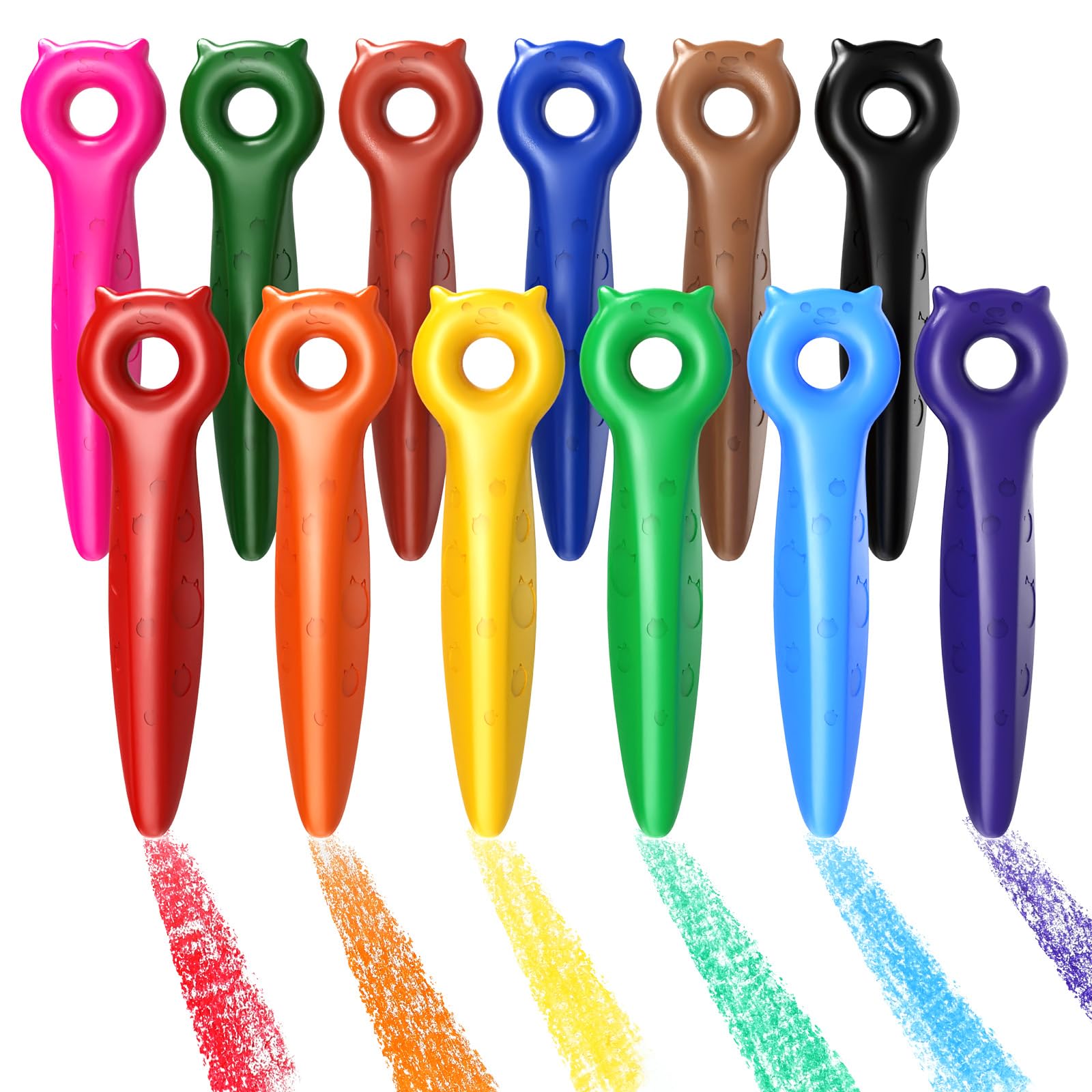 KERIFI Cat Shaped Crayons for Toddlers, 12 Non-Toxic Colors, Easy Grip for Little Hands, Safe Drawing Fun for Kids Ages 1-4, Perfect for Toddlers Art & School Supplies, Giftable Crayon Set