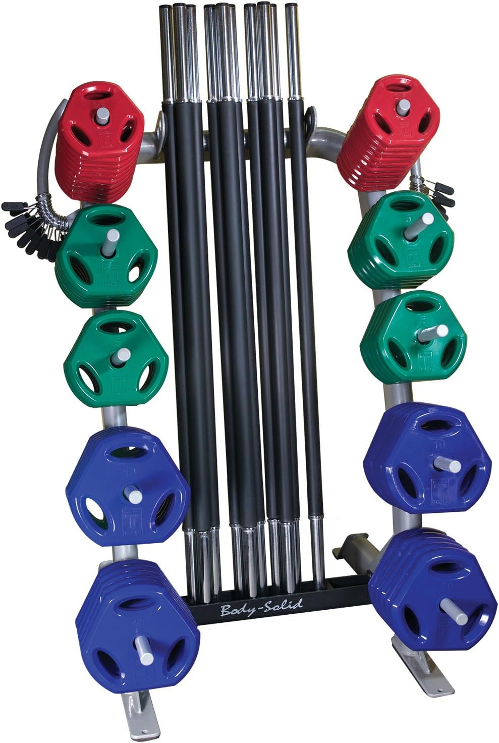 Body Solid Cardio Barbell Training Set – Complete Cardio Exercise Barbells Set, Weight Plates and Rack – Ideal for Body Pump Workouts and Weightlifting