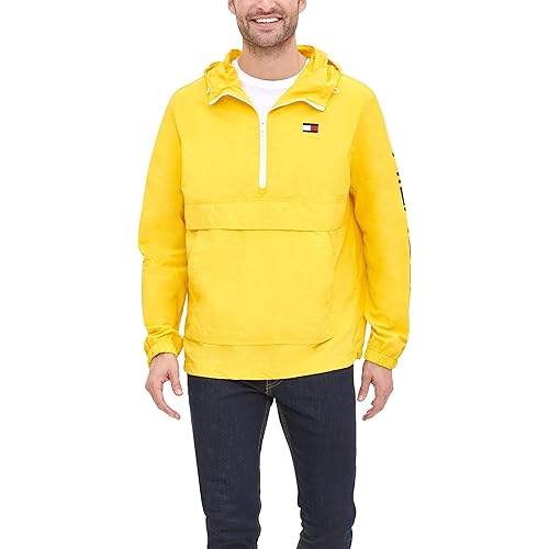 Tommy Hilfiger Men's Retro Lightweight Taslan Hooded Popover Water Resistant Windbreaker Jacket