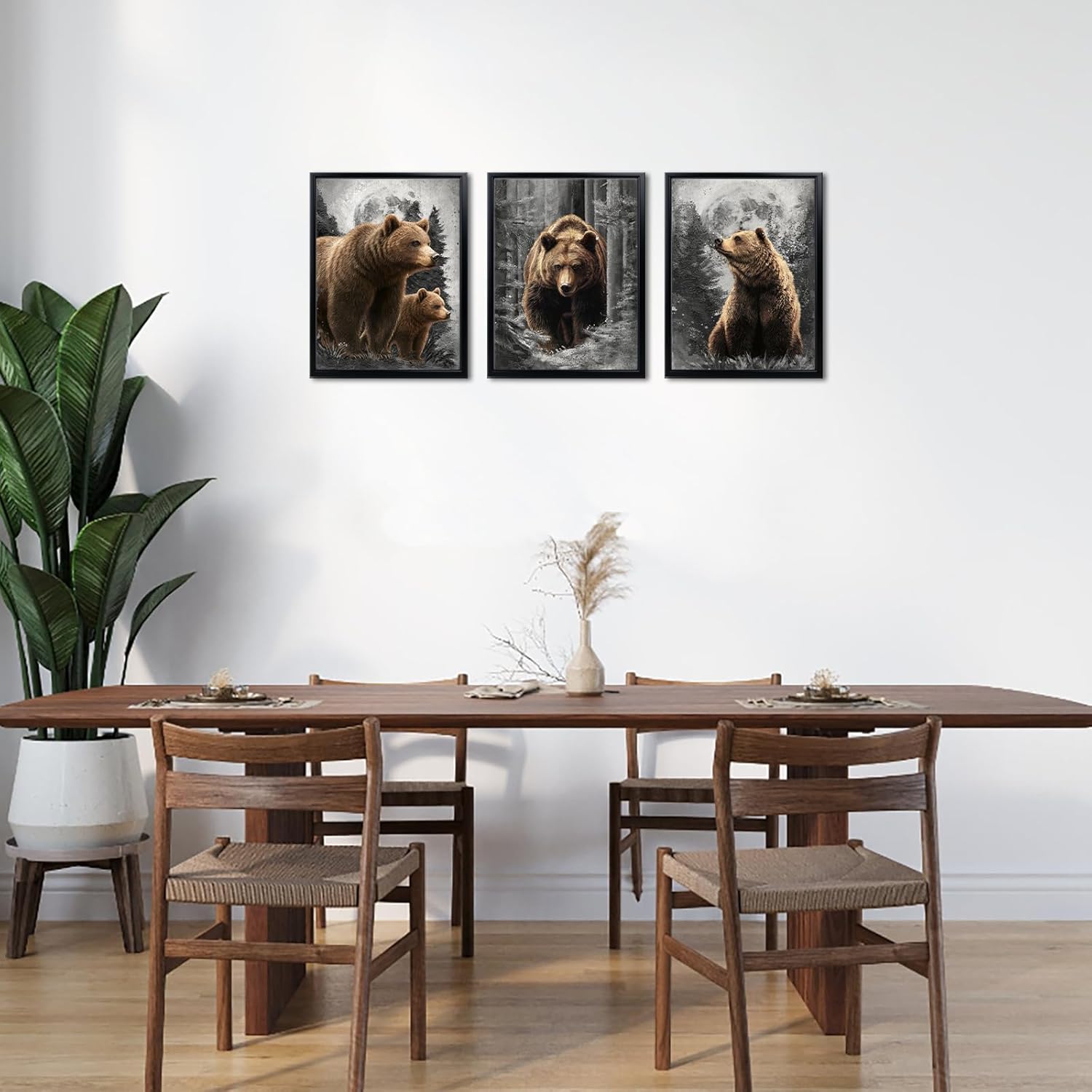 Nachic Wall Bears Wall Art Rustic Cabin Decor Forest Wildlife Painting Canvas Print Farmhouse Bedroom Bathroom Kitchen Decorations