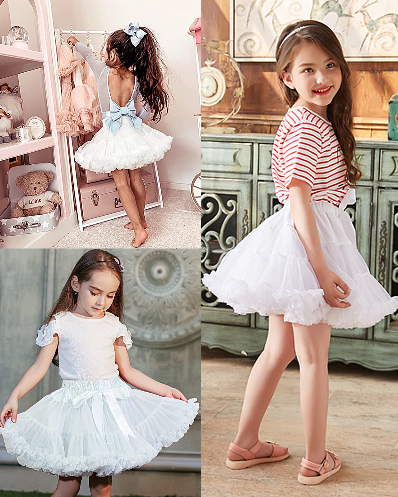 Falda de tutú para niña, falda de ballet mullida, Blanco, Large