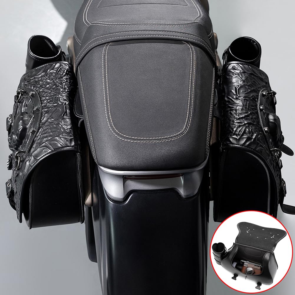 Alforjas Moto para Harley Davidson Custom 1200, Alforjas para Moto Impermeables Cuero Bolsa Trasera Moto Maletas Laterales Moto Bolsa Moto con Cierre Rápido,A