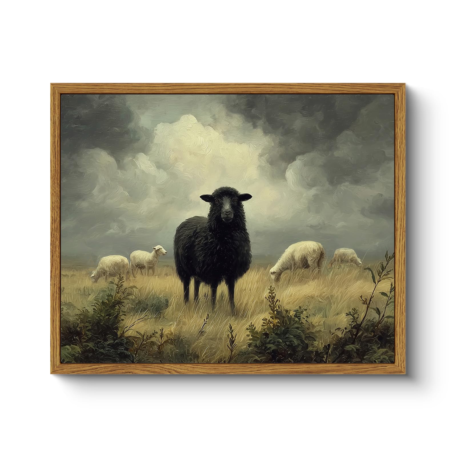 ARPEOTCY Vintage Framed Canvas Wall Art, Farmhouse Black Sheep Wall Decor, Rustic Art Prints Home Decorations, Retro Antique Small Paintings for Living Room Bedroom Office Shelf Decor, 8x10 inch