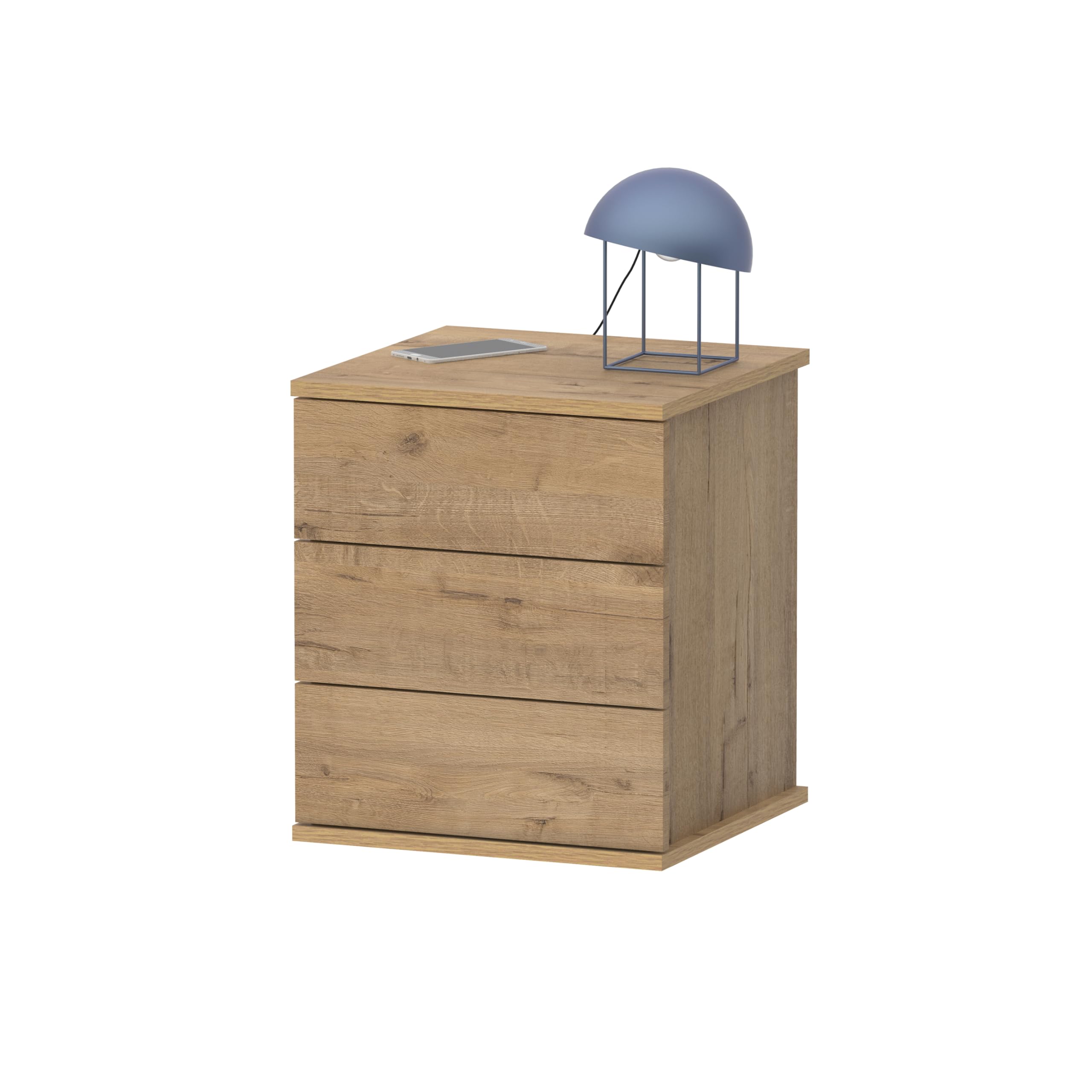 Muebles Pitarch | Comodino 3 Cassetti con Guide Metalliche, Rovere Gold, 48,5x41x40 cm (altezza x larghezza x profondità), Piccola Cassettiera, Moderna, Modello Dana