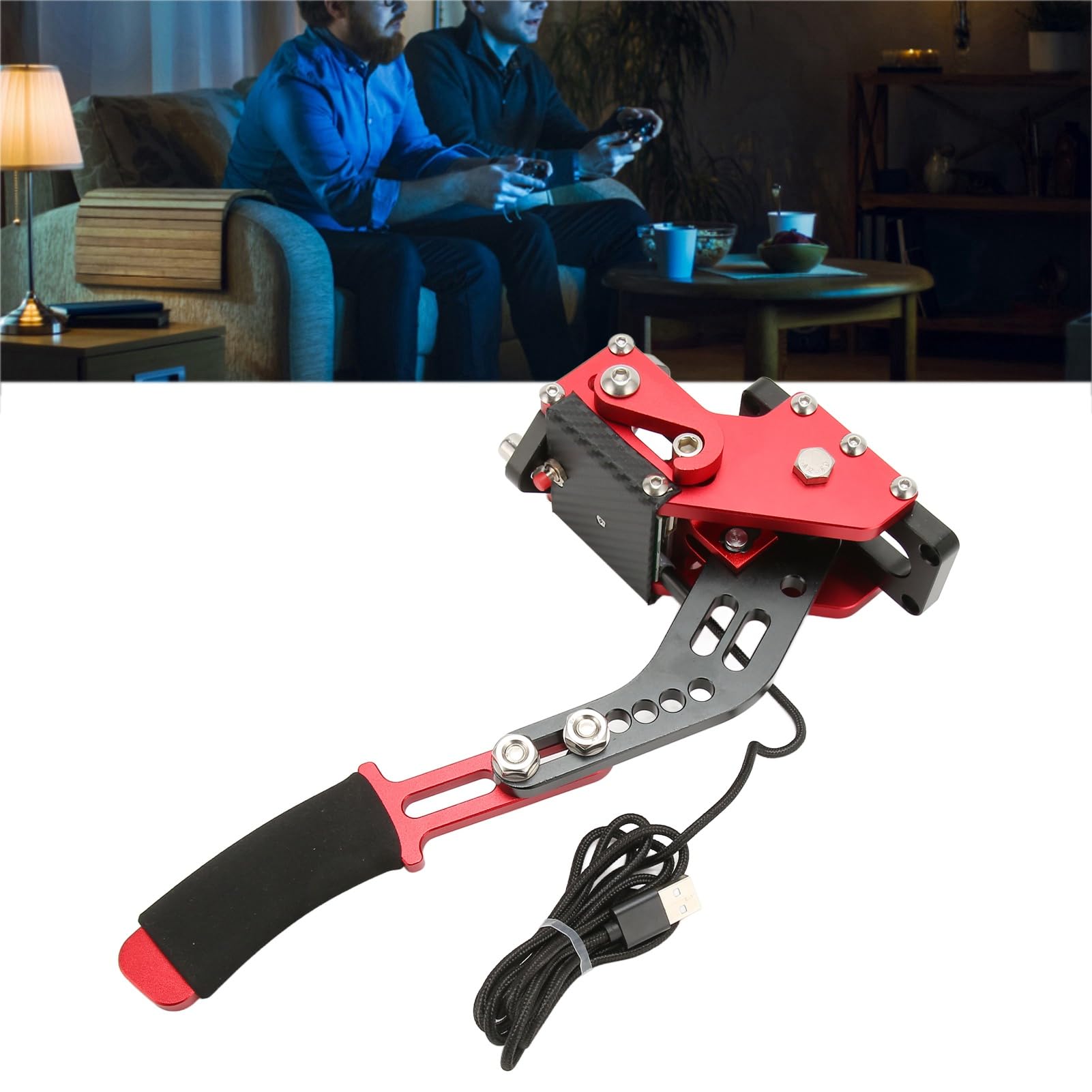 Haofy Gioco di Corse Progressivo con Freno a Mano USB PC a 64 Bit per Appassionati di Corse Sim Lega di Alluminio Acciaio Dolce (rosso)