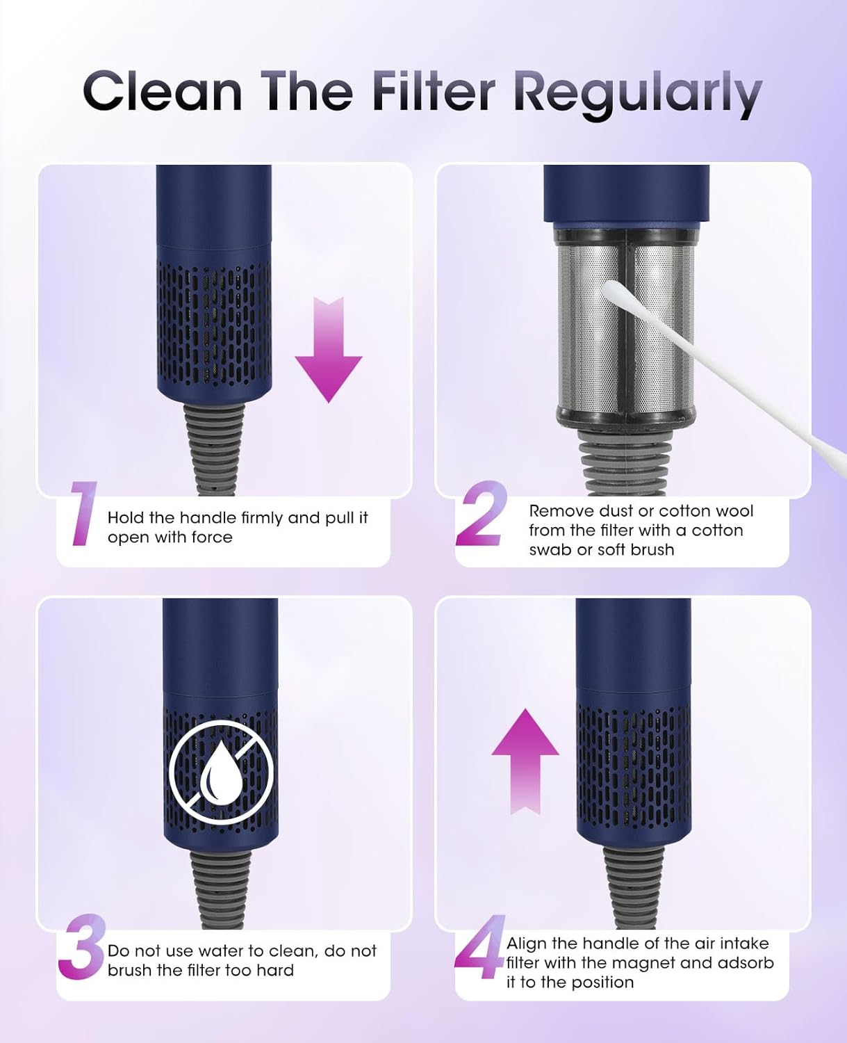 Hair Dryer,110000 RPM High-Speed Brushless Motor for Fast Drying with HD Digital Display Low Noise Compact Hair Blow Dryer for Curly Hair for Home Travel Salon #201Purple Blue - Image 5