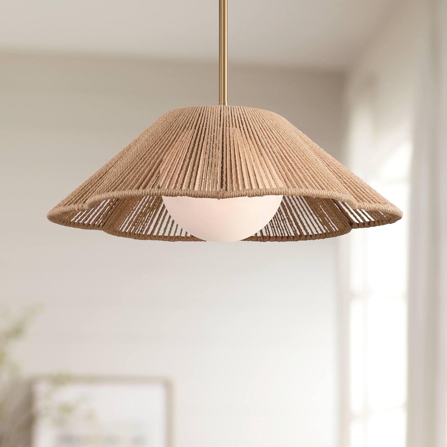 360 Lighting Mylinh 22 1/4" Modern Boho Cottage Core Pendant Ceiling Light Fixture Dining Room Over Table Kitchen Island Foyer Hanging Brass Finish Natural Rope Metal Hallway Entryway Indoor