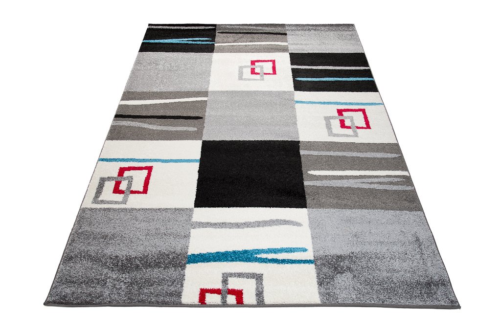 Tapiso JAWA dywan z krótkim włosiem, nowoczesny dywan, szary, czarny, biały, geometryczny, w kratkę, diament, w paski, linie, do salonu, Ökotex 140 x 190 cm