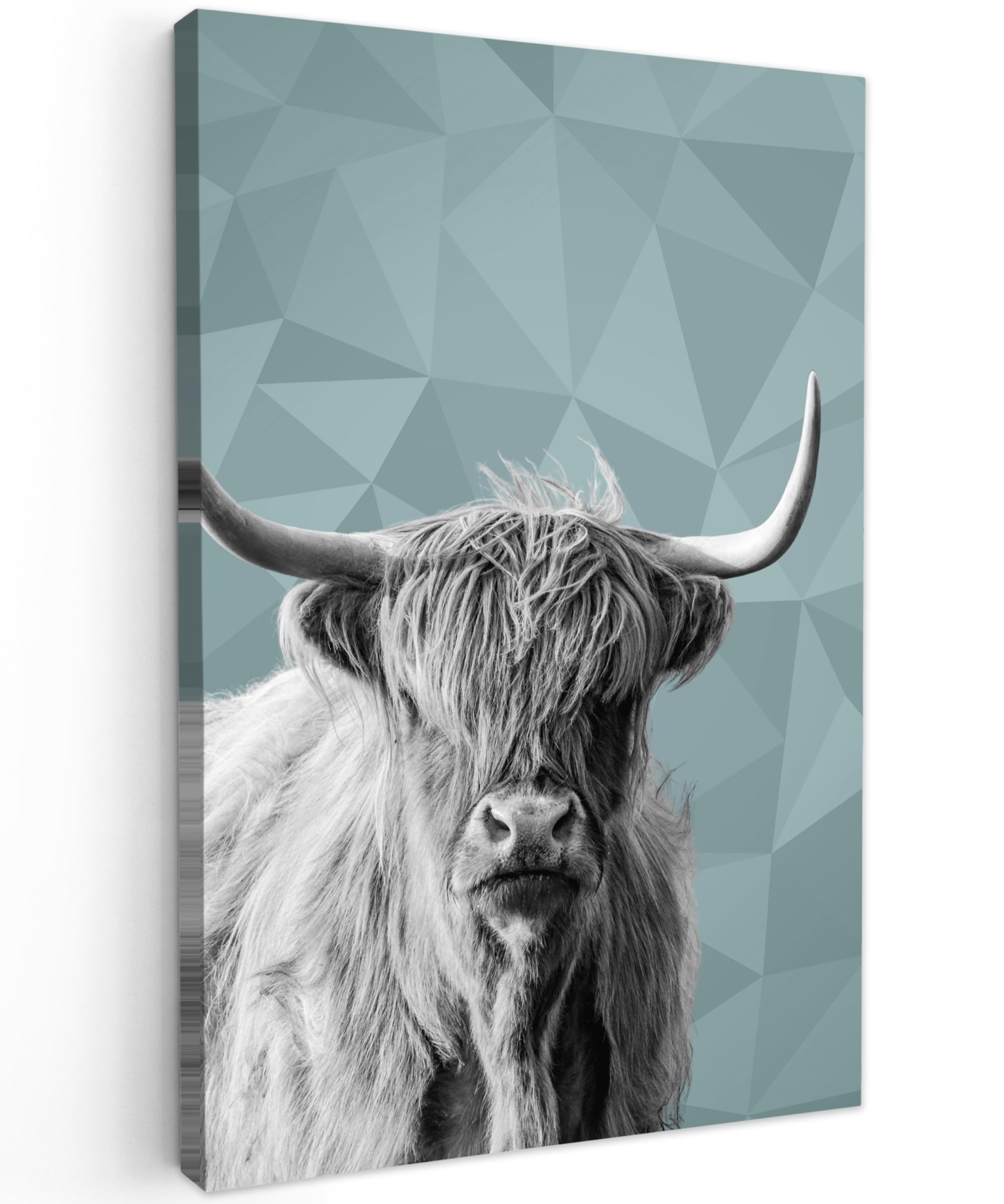 MuchoWow© Canvas Wall Art 16"x24" / 40x60 cm Decor Paintings Prints framed on Canvas Decorations Wallart Scottish Highlander - Black and white - Pattern - Triangle