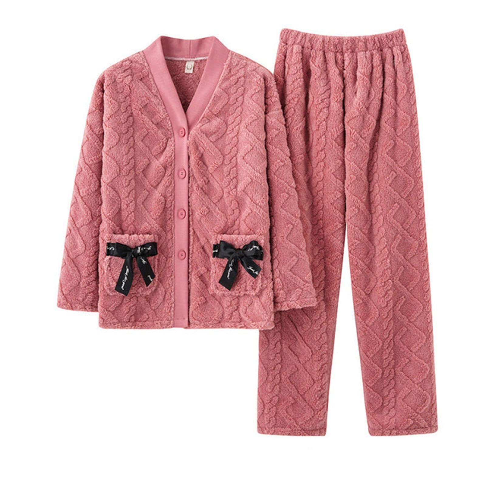 Zestaw piżam damskich Miękka bielizna nocna Pjs Flanelowa ocieplana piżama damska zimowa piżama zestaw bielizna nocna damska odzież domowa na co dzień PJ Set Loungewear Bielizna nocna (Color : E, Si