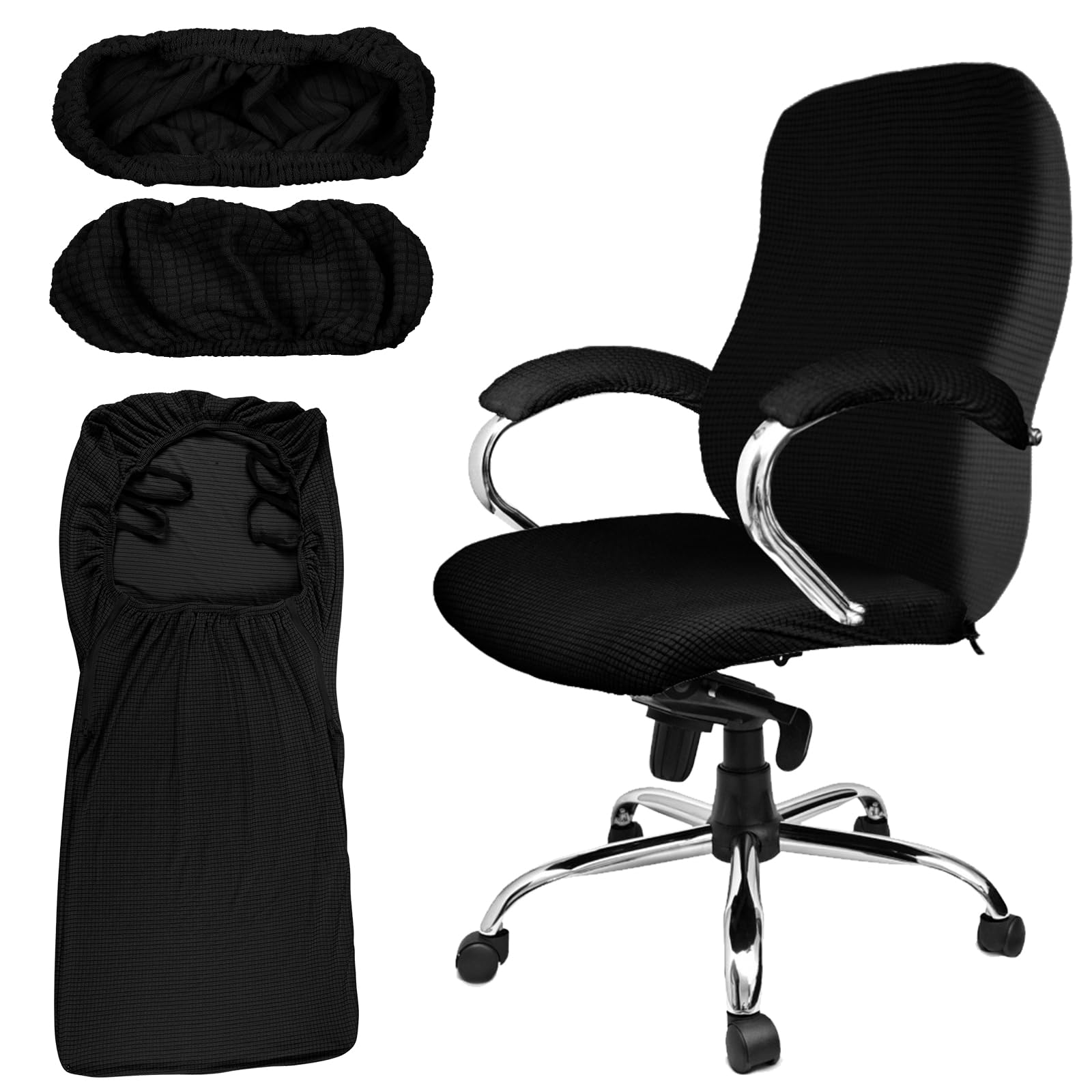 Tatuo 3 Pcs Computer Office Chair Cover Universal Rotating Chair Slipcovers Protector Removable Washable Office Armrest Covers with Zipper for High
