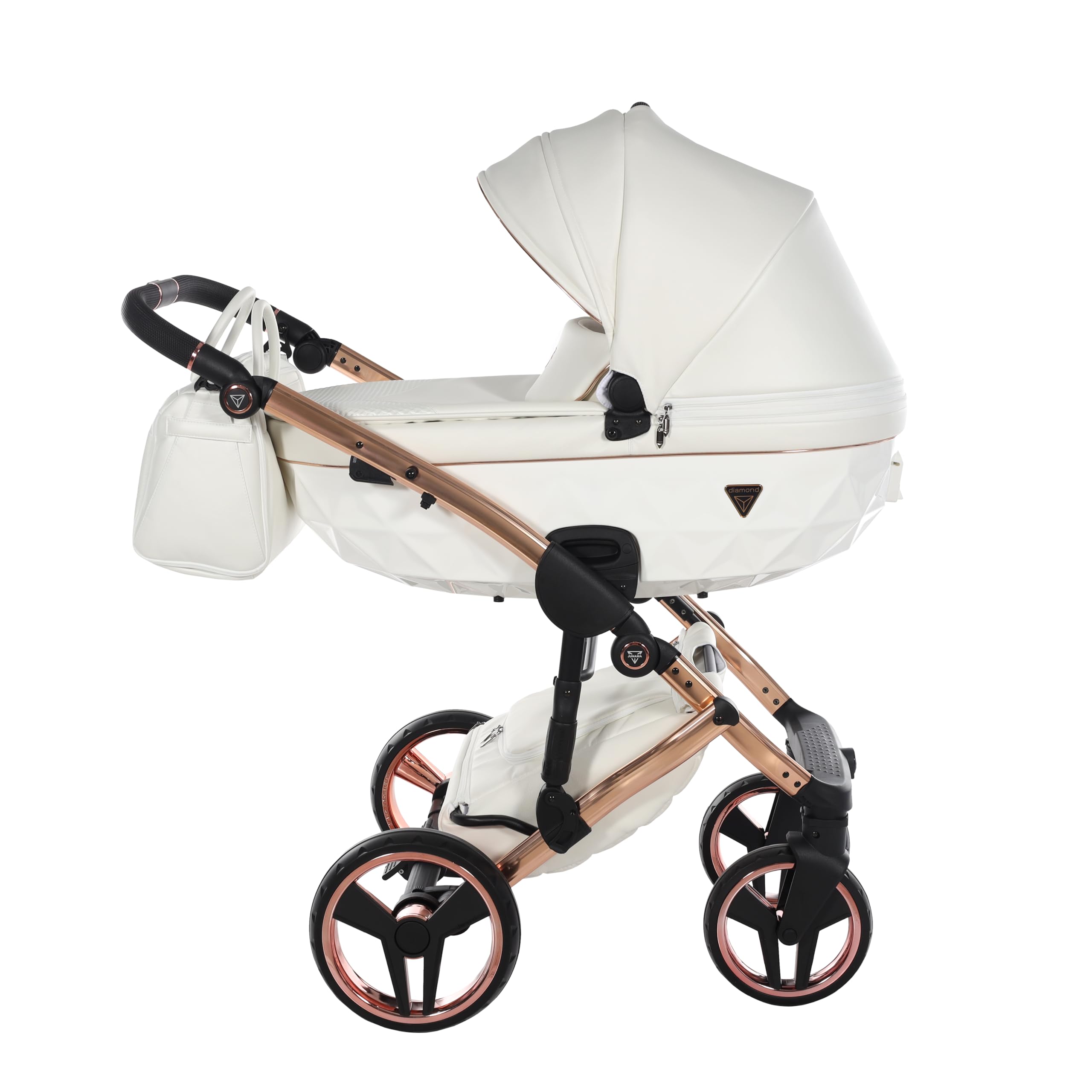 Junama Passeggino TRIO Diamond Fluo Individual 16 Bianco e Rame - 2in1 3in1 4in1 + ombrellino (4 in 1 con Base ISOFIX)
