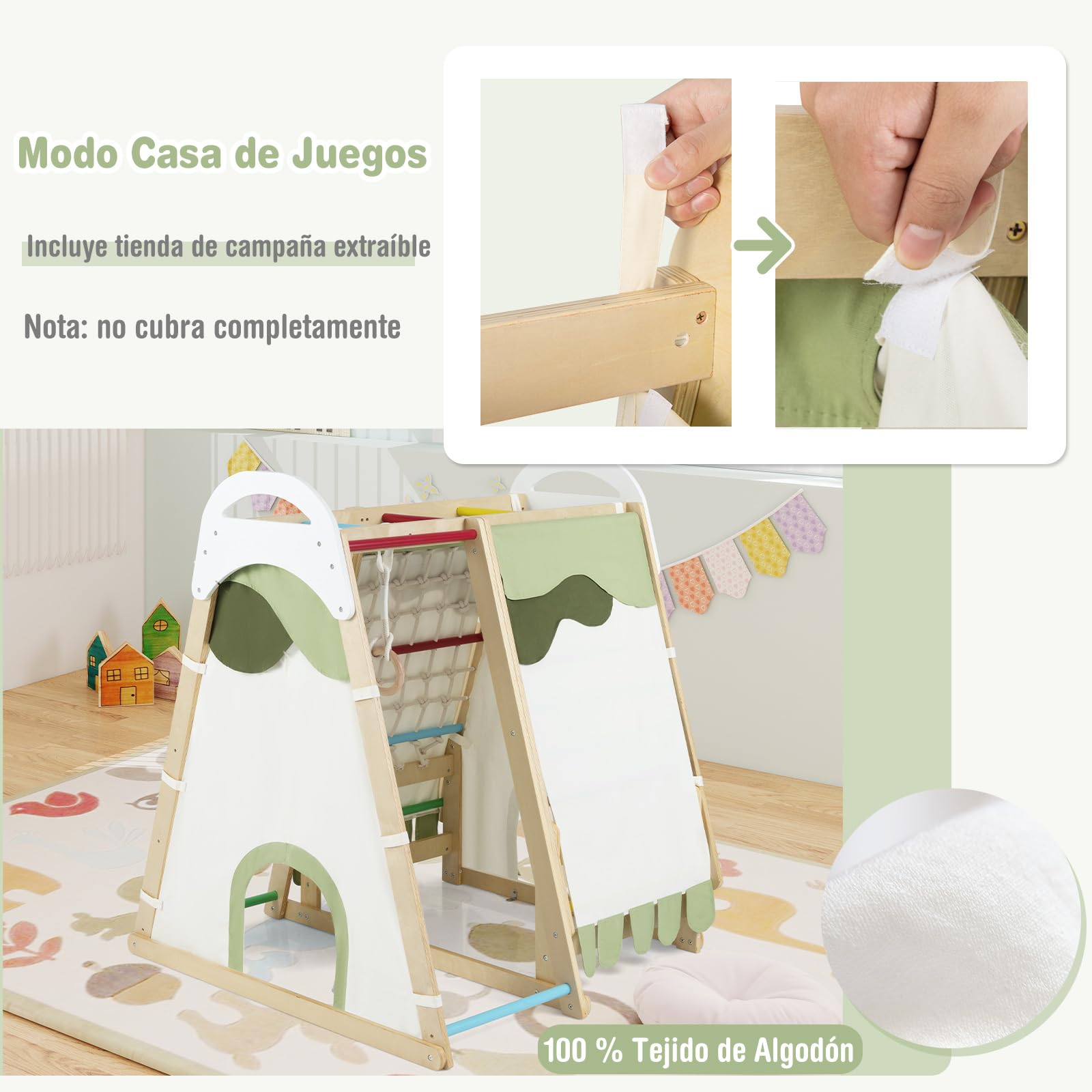 COSTWAY 6 en 1 Triángulo de Escalada Infantil, Parque Infantil Interior para Niños, Conjunto de Juguetes de Escalada de Madera con Tobogán, Gimnasio de Interior para Niños de 1+ Año (Multicolor)