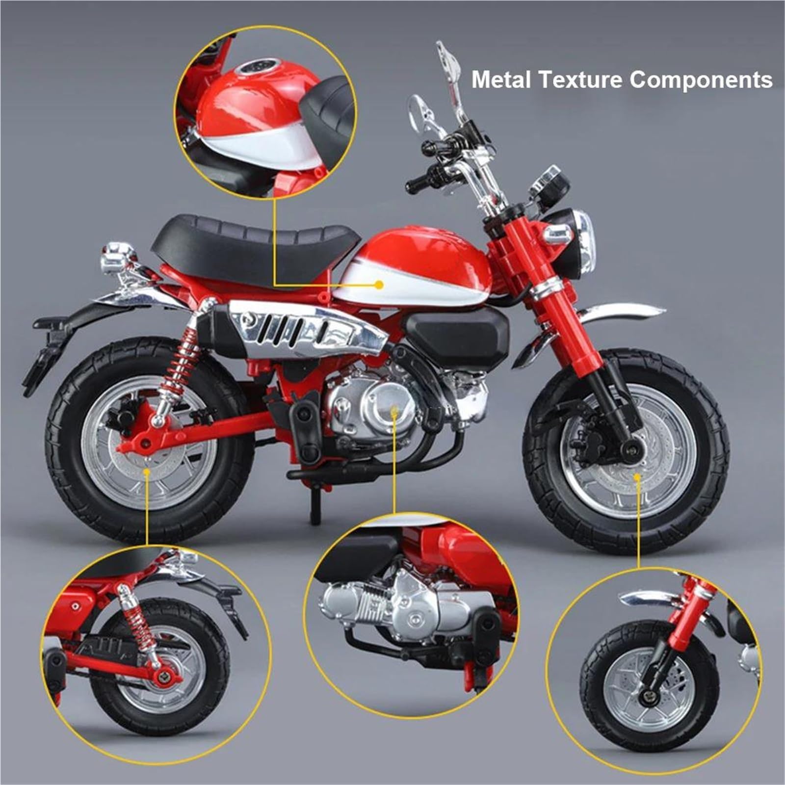 Modelo a Escala Modelo De Motocicleta A Escala 1/12, Portátil, Carreras, Dedo, Simulación Moto, Juguetes Colección con Sonido Y Luz para Honda para Monkey(Rosso)