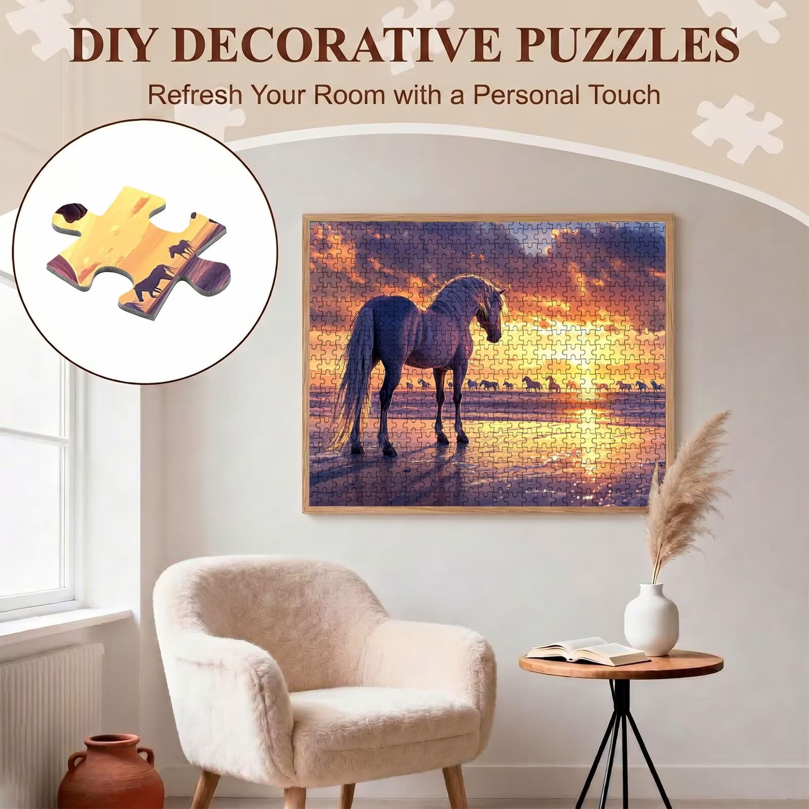 playa caballo Puzzle de 6000 Piezas, Juego de Mesa Familiar de Madera - Rompecabezas Adultos para Toda La Familia, Rompecabezas Educativo DIY y Antiestrés - Con mapa de referencia, 179 x 105 cm f0-269