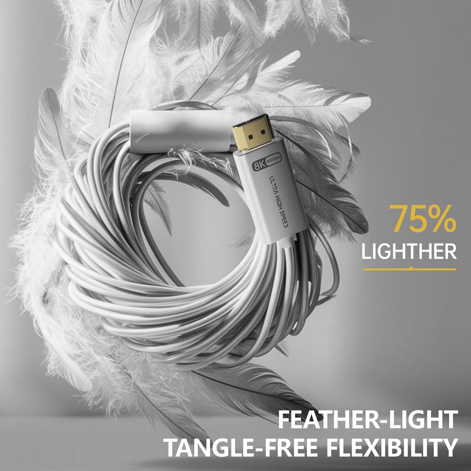 YSerendept HDMI 2.1 Cable 6.6ft White 4K 8K Fiber Optic HDMI Cable[8K@60Hz 4K@120Hz,48Gbps,Dynamic HDR,eARC,HDCP 2.2&2.3, 3D] Compatible with 4090,RX 7900 XTX,Monitor,PS5,Soundbar