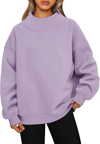 Womens Mock Neck Sweatshirt Oversized Turtleneck Fleece Pullover Sweatshirt Cozy Long Sleeve Cute Sweater Hoodie