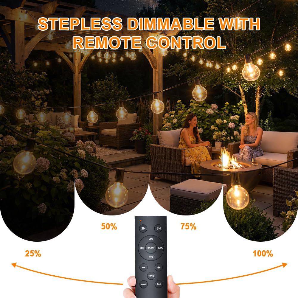 Lichterkette Led Außen Strom 60M - 60+2 G40 Glühbirnen Outdoor Lichterketten mit Timer Fernbedienung Wasserdicht Garten Beleuchtung Außen Innen Dekoration Balkon Hochzeit Party Pavillon