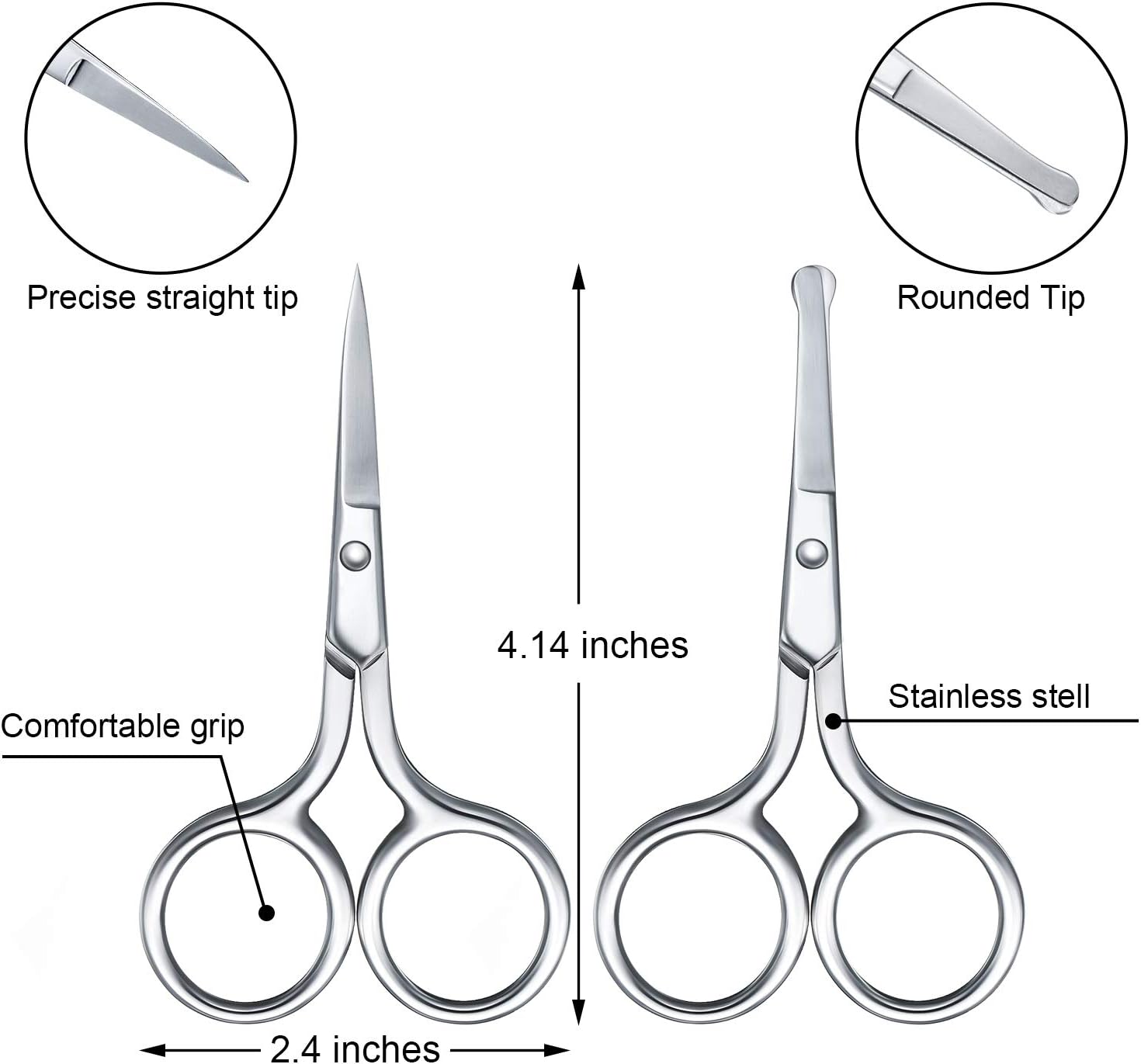 Mudder 4 pack Facial Hair Scissors Eyebrow Grooming Scissors Beard Nose Hair Trimming Scissor Curved and Rounded Stainless Steel Tip Scissor with Eyebrow Brush : Beauty & Personal Care