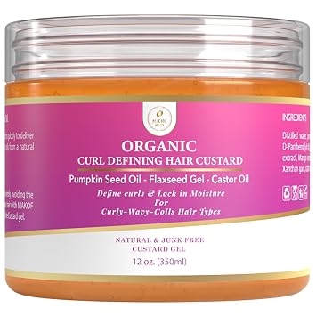 MAKOF BEAUTY Curls Defining & Styling Custard Gel, Enhances Curls Definition & Long-Lasting Hold. With Flaxseed, Pumpkin Seed & Rosemary. Natural Hair Styling, 12 fl oz