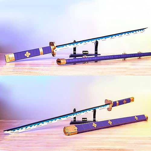 Miniatura 4 de HI-REEKE Kit de bloques de construcción de espadas de anime para cosplay, 1 pieza Roronoa Zoro Enma Yamato Sword Model Samurai Katana Juguetes para