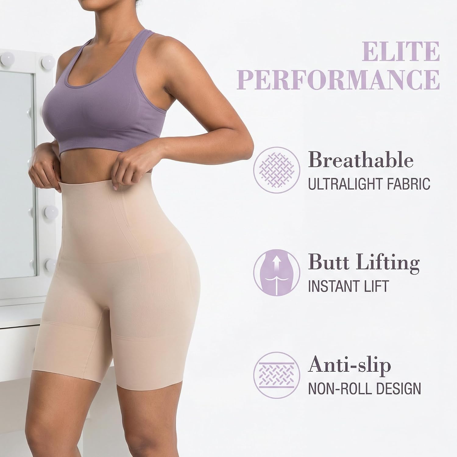 Tummy Control Shapewear Shorts for Women, High Waisted Seamless Shaper Shorts Butt Lifting Shorts Under Dresses
