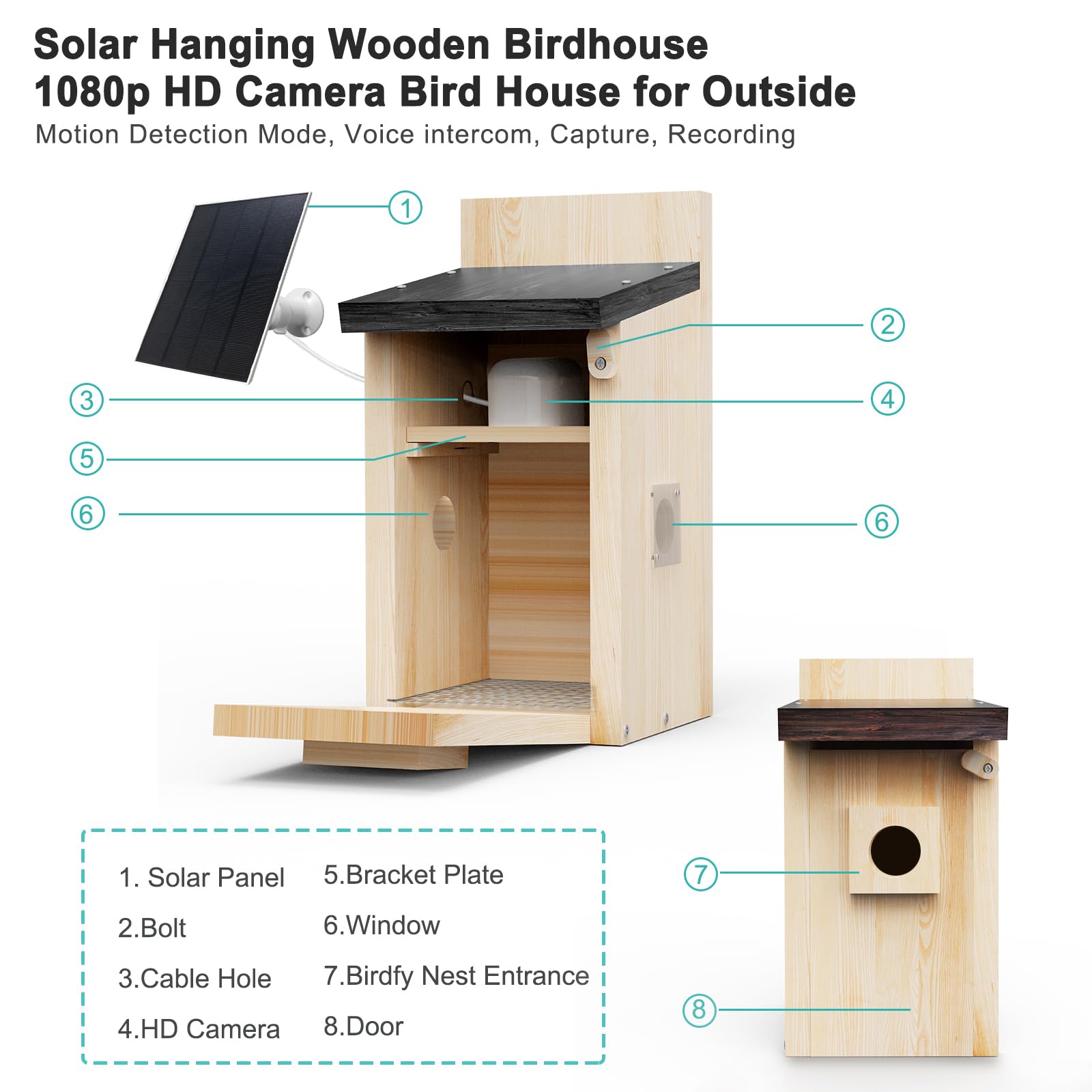 Solar Vogelnest Smart Holz Vogelhaus mit Kamera Premium Zedernholz Vogelhaus Wetterfestes Design Genießen Sie Vogelverhalten Beobachten Während Sie Vögel Unterstützen