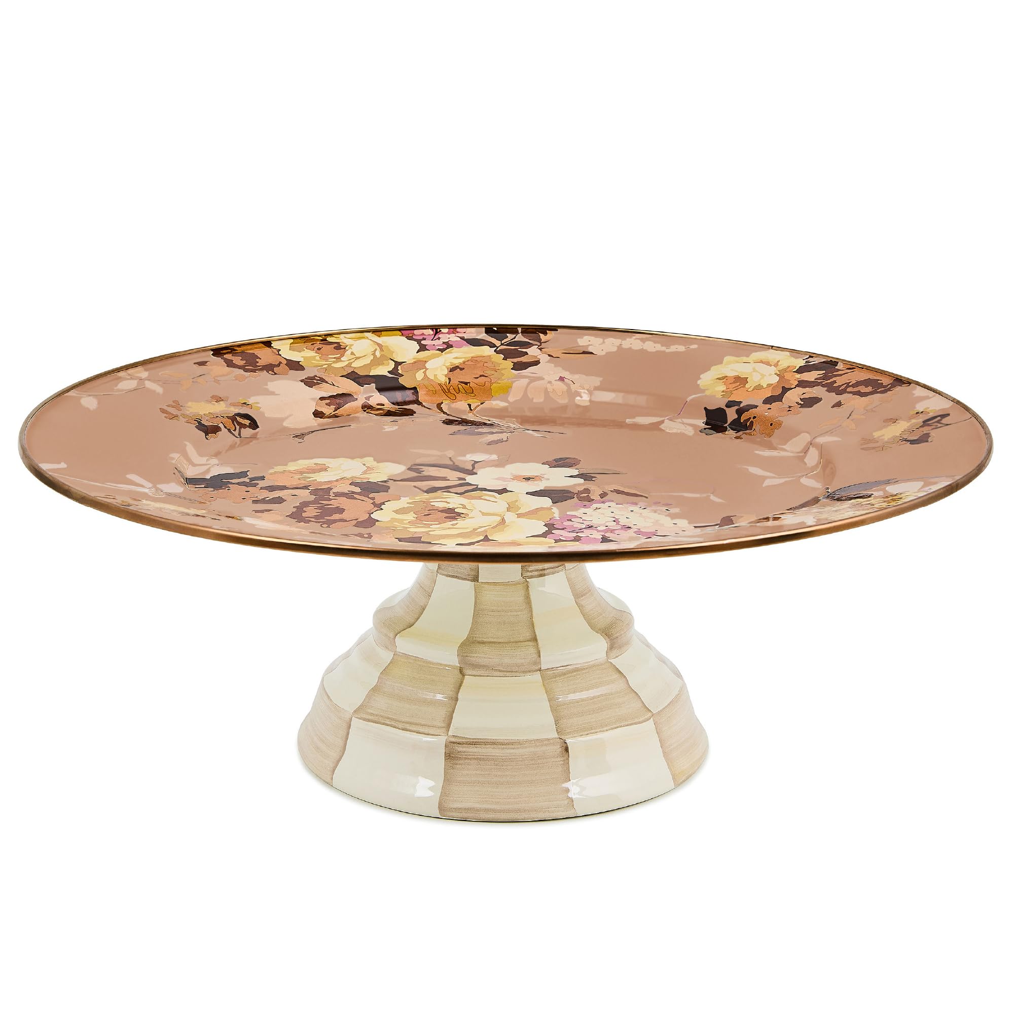 MACKENZIE-CHILDS Enamel Pedestal Platter, Large, Wild Rose Mauve
