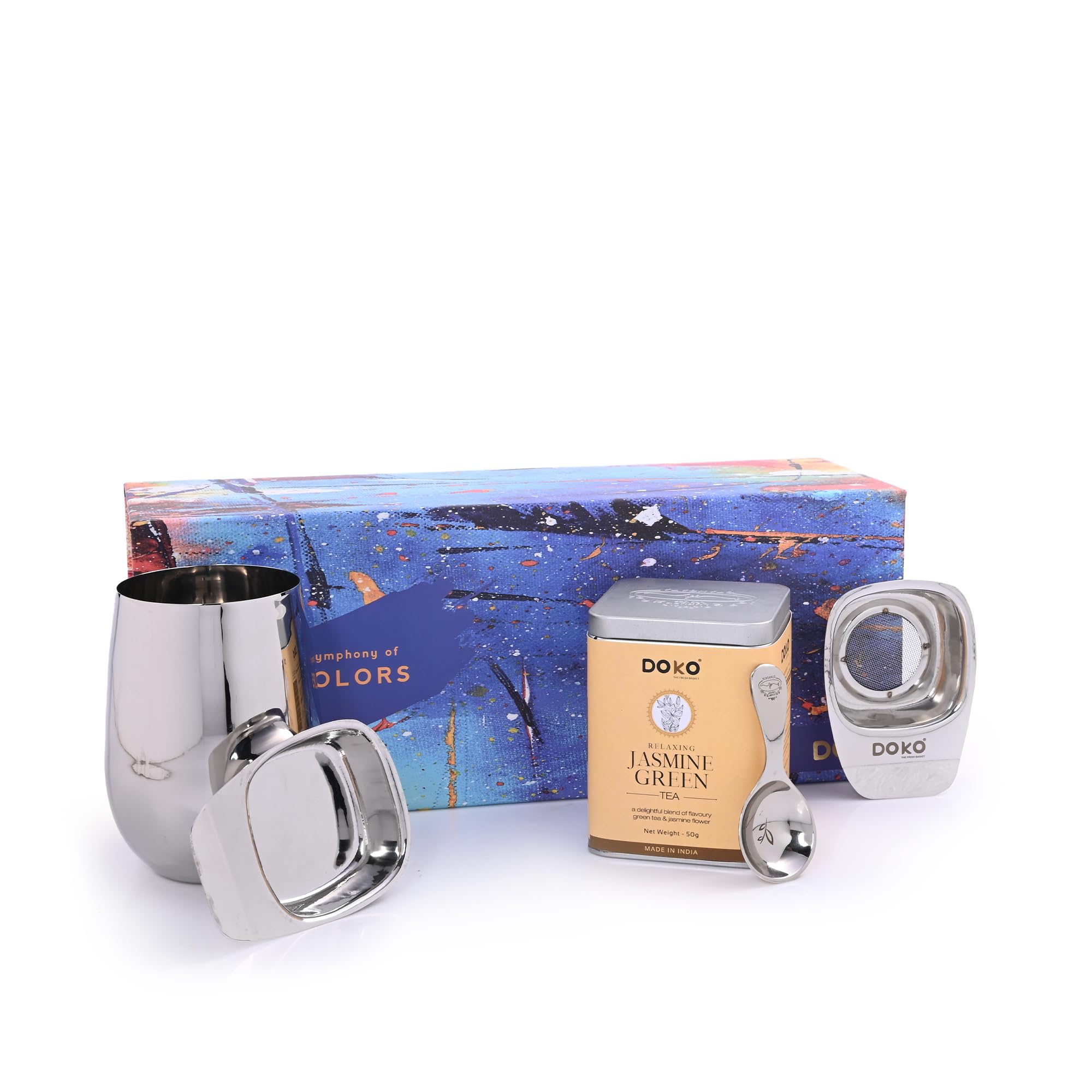 Doko Jasmine Green Tea Gift Box (Pack of 4) | Stainless Steel Spoon, Strainer, Tumbler with Jasmine Tea Leaves | Premium Gift Hamper for Tea Lovers | Assorted Tea Pack for Men & Women (B0CNR7X5F4) Amazon Price History, Amazon Price Tracker