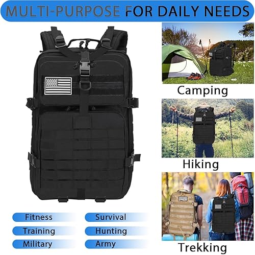 Miniatura 5 de Mochila táctica militar Lage Molle Mochila de 3 días de asalto Mochila Mochila Camping Senderismo Mochila, Bandera negra 45l, Mochilas de mochila