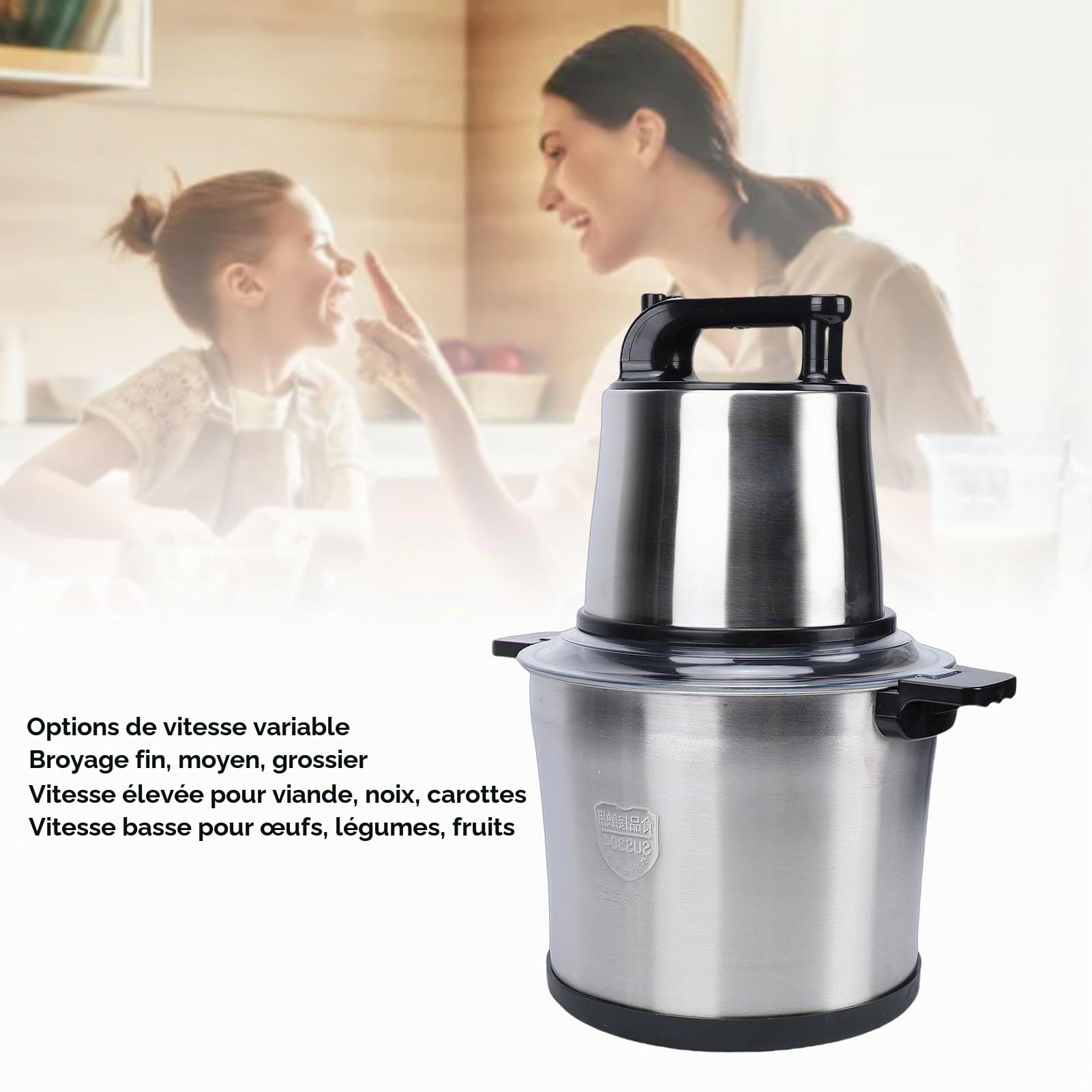 AMONIDA Hachoir à Viande, Robot Culinaire électrique 1800 W avec Bol en Acier Inoxydable de 10 L, Modes à Double Vitesse pour le Pétrissage de la Pâte à la Viande, aux Noix, aux Légumes et (Prise UE
